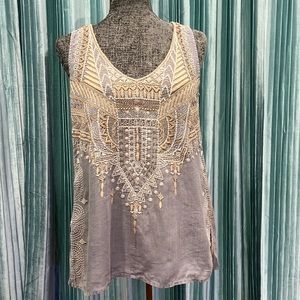 Johnny Was Embroidered Lightweight Boho Tank XS S Medium Flowy
